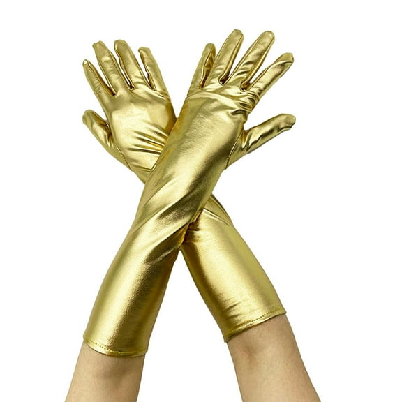 WTXUE Gloves Mittens Hand Accessories Long Metallic Gloves Shiny Opera Gloves Role Play Costume Glove for Adult Unisex Gold One Size