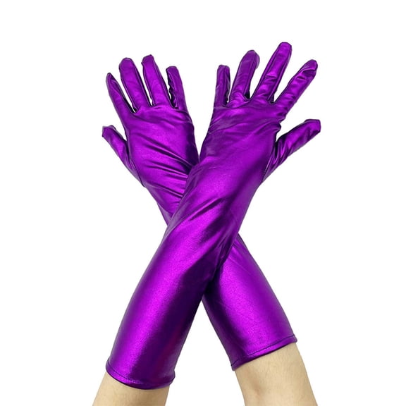 WTXUE Gloves Mittens Hand Accessories Long Metallic Gloves Shiny Opera Gloves Role Play Costume Glove for Adult Unisex Purple One Size