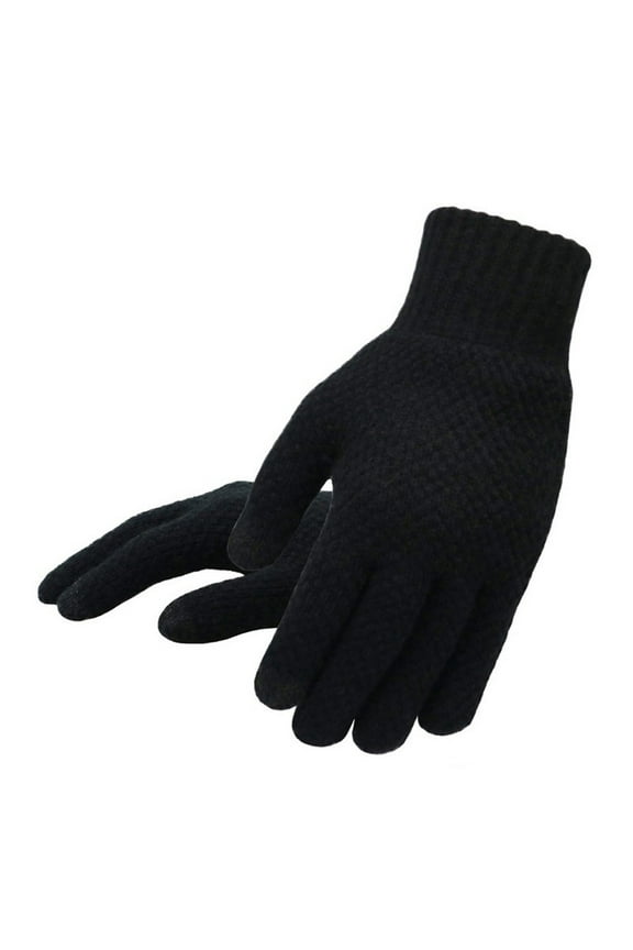 Gloves Mittens, Men's Winter Solid Color Knitted Warm Gloves with T-ouch Screen, Black