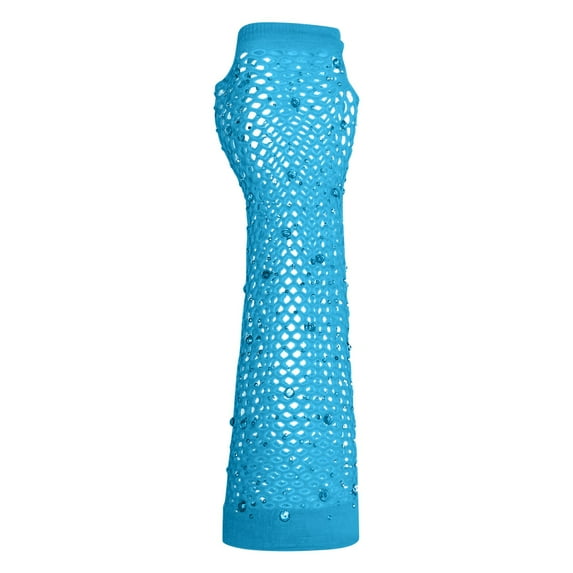 WTXUE Gloves Mittens, Mesh Short Gloves Party Punk Half Finger Mesh Stretch Color Diamond Gloves, 2# Blue