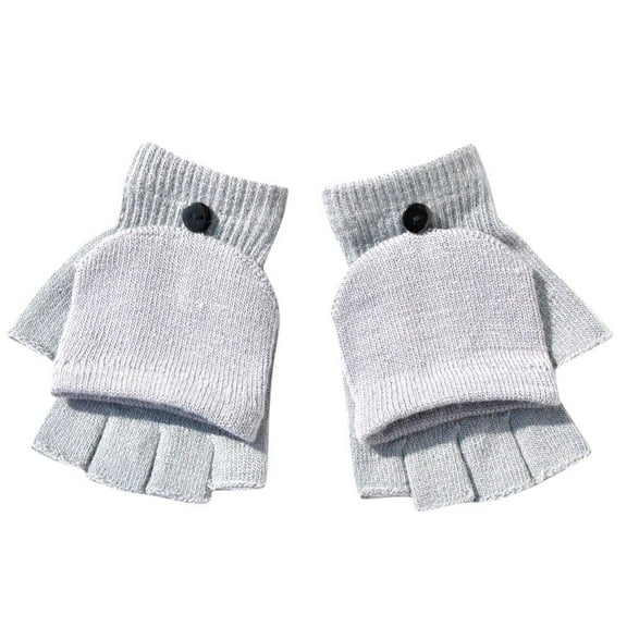 WTXUE Gloves Mittens Winter Knitted Convertible Fingerless Gloves Warm Mitten Glove for Women and Men Grey One Size