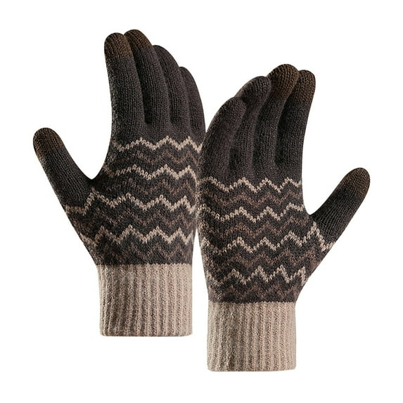 WTXUE Gloves with Touchscreen Fingers, Men Gloves with Fleece Cold Proof Warm Gloves with Finger Screen Knit Gloves, Coffee