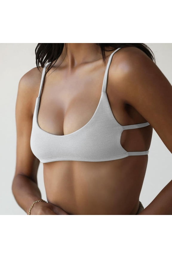 Halter Tops for Women, Sleeveless Women's Street Shot Sports Short Chest Wipe Suspender Top, Plaincolor Blouses & Tops for Women | Gray M
