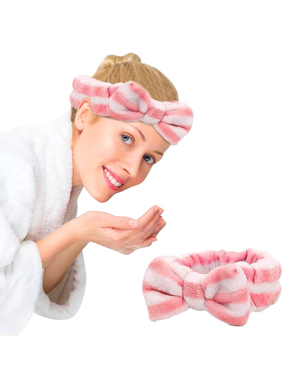 Headbands for Women, Hydrotherapy Headband 1 Piece Bow Hairband Women's Facial Makeup Headband Soft Coral Headband for Shower Face Wash, Watermelon Red
