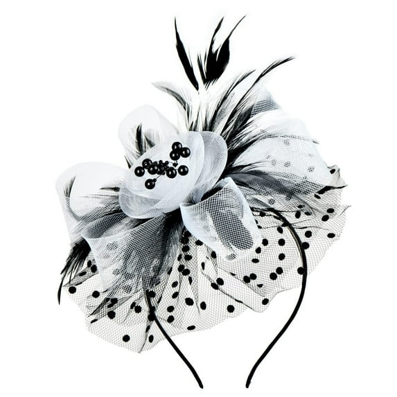WTXUE Headbands for Women, Hat for Women Wedding Flower Cocktail Mesh Feathers Hair Clip Tea Party Headband, 2# White