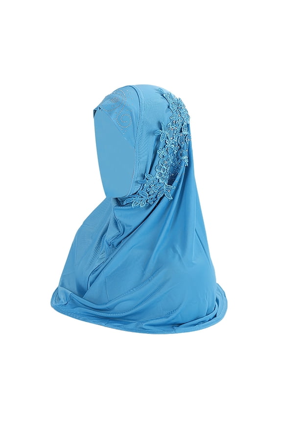 Heardband Lace Muslim Head Wrap Plain Color Muslim Hijab Cap Lightweight One Piece Breathable Head Scarf Wrap Scarf Cap Head Cover Blue One Size
