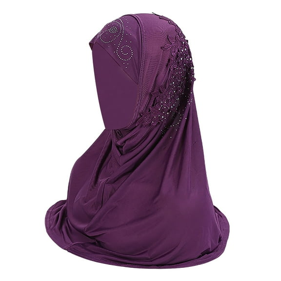 WTXUE Heardband Lace Muslim Head Wrap Plain Color Muslim Hijab Cap Lightweight One Piece Breathable Head Scarf Wrap Scarf Cap Head Cover Purple One Size