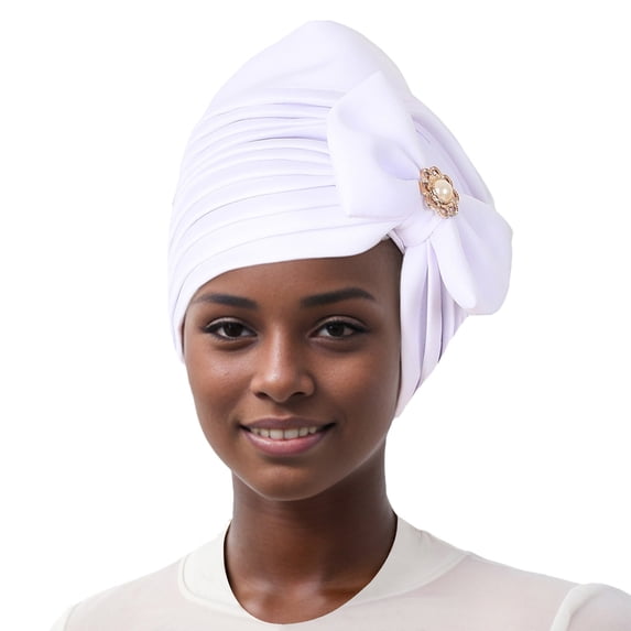 WTXUE Heardband Turban Head Wrap Scarf African Women' Soft Long Scarf Shawl Hair Bohemian Headwrap Stretch Headband Tie White One Size