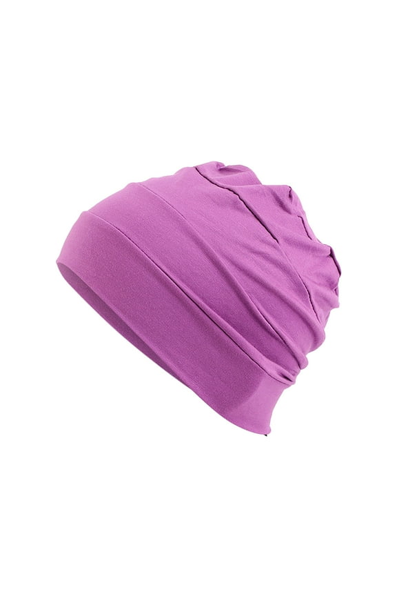 Heardband Women's Solid Cotton Skull Caps for Men Women Lightweight Beanie Sleep Hats Breathable Chemotherapy Hat Bottom Hat Muslim Hat Purple One Size