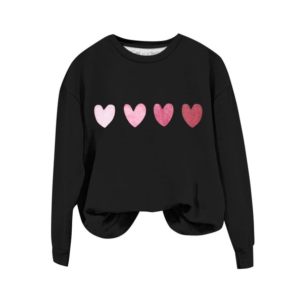 WTXUE Heart Sweatshirt Crewneck Long Sleeved Love Hearted Printed Lightweight Sweatshirt Oversized Tshirts Oversized Sweatshirts Activewear Tops Trendy Tops Black M