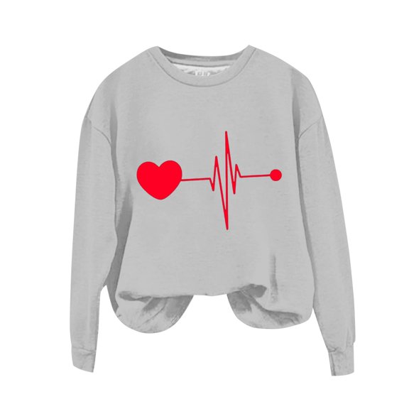 WTXUE Heart Sweatshirt Love Hearted Print Crewneck Long Sleeved Crewneck Sweatshirts Pullover Sweatshirts Workout Tops Sweatshirts Trendy Fall Sweatshirts Grey M