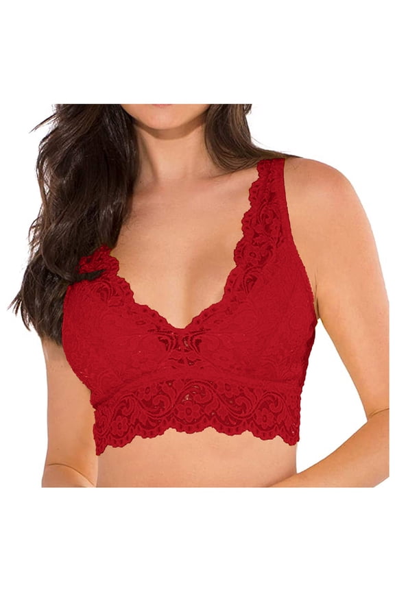 | Deep Bra Cami Women Wirefree Lace Yoga Comfort Bra V Womens Lingerie Bralette Tops with Garter Bra | 1 Piece Red S