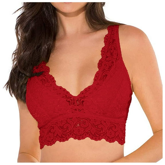WTXUE Intimates | Deep Bra Cami Women Wirefree Lace Yoga Comfort Bra V Womens Lingerie Bralette Tops with Garter Bra | 1 Piece Red XL