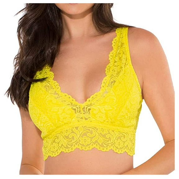 WTXUE Intimates | Deep Bra Cami Women Wirefree Lace Yoga Comfort Bra V Womens Lingerie Bralette Tops with Garter Bra | 1 Piece Yellow XL