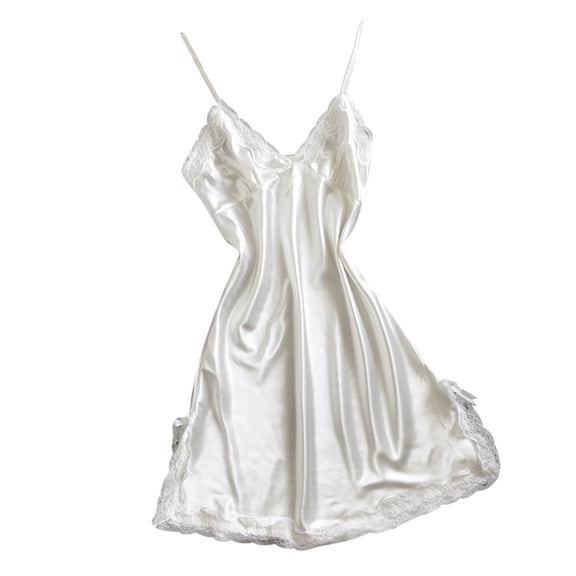 WTXUE Intimates | Nightshirts & Gowns Women Satin Bowknot Lace Lingerie V-Neck Sleepdress Underwear | 1 Piece White S