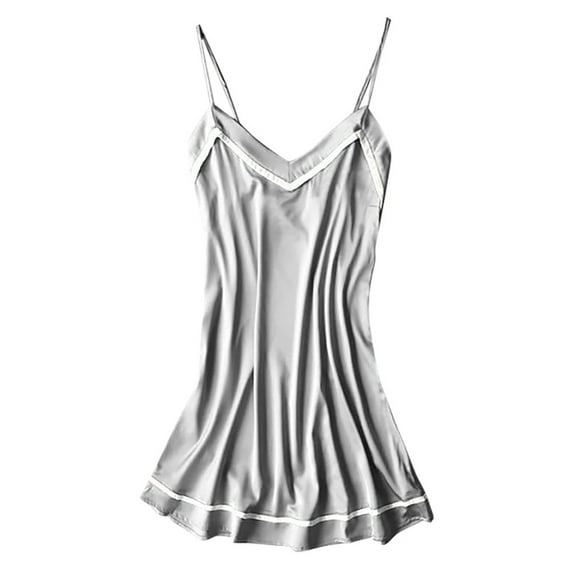 WTXUE Intimates | Nightshirts & Gowns Women Satin Teddy Lingerie V-Neck Nightdress Underwear | 1 Piece Gray M