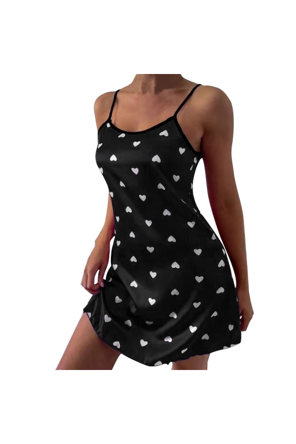 | Nightshirts & Gowns Womens Sling Love Nightdress Lingerie | 1 Piece Black M