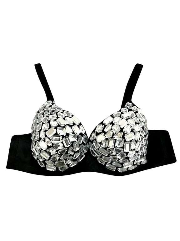 Intimates | Studded Fashion Rhinestone Bra Party Silver Goth Womens Lady Punk | 1 Piece XXL