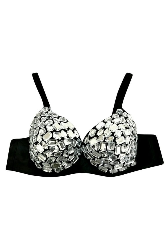 Intimates | Studded Fashion Rhinestone Bra Party Silver Goth Womens Lady Punk | 1 Piece XXL