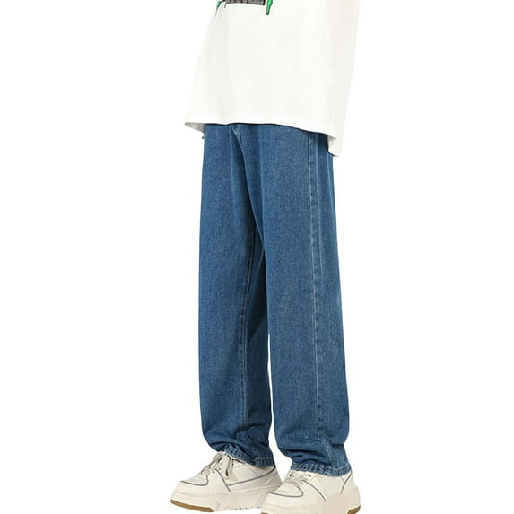 WTXUE Jeans for Men, Loose Jeans Pants Cargo Fashion Size Casual Retro Men's Straight Large Men's Pants (Dark Blue, XL)