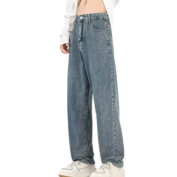 WTXUE Jeans for Men, Loose Jeans Pants Cargo Fashion Size Casual Retro Men's Straight Large Men's Pants (Gray, M)