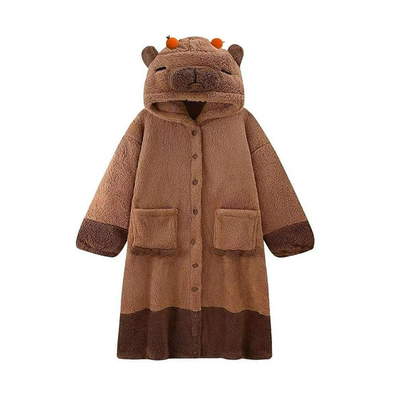 WTXUE Jumpsuits Onesie Pajamas For Women Unisex Capybara Costume Warm Flannel Capybara Cute Animal Pajamas For Christmas Combinaison Pyjama Femme Women'S Novelty One-Piece Pajamas, Brown L