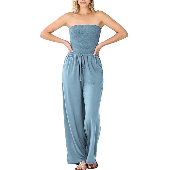WTXUE Jumpsuits | Womens Casual Loose Overalls Sleeveless Wide Leg Long Pant Rompers with Pockets | 1 Piece Dark Gray S
