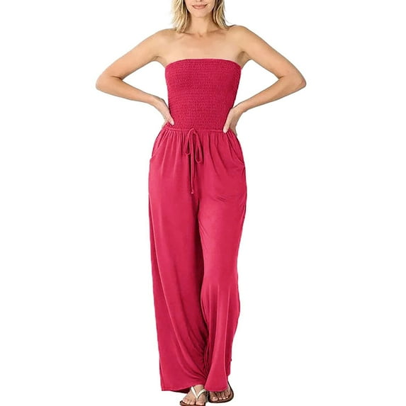 WTXUE Jumpsuits | Womens Casual Loose Overalls Sleeveless Wide Leg Long Pant Rompers with Pockets | 1 Piece Orange L