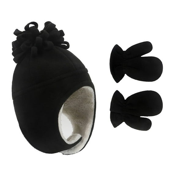 WTXUE Kids Hat Scarf Gloves Set 2 Pcs Gloves & Mittens Warm Children'S 2 and Solid Color Hat Gloves Winter Hats | Black S-L
