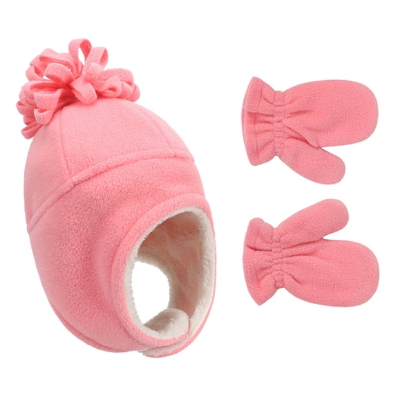 WTXUE Kids Hat Scarf Gloves Set 2 Pcs Gloves & Mittens Warm Children'S 2 and Solid Color Hat Gloves Winter Hats | Watermelon Red S-L