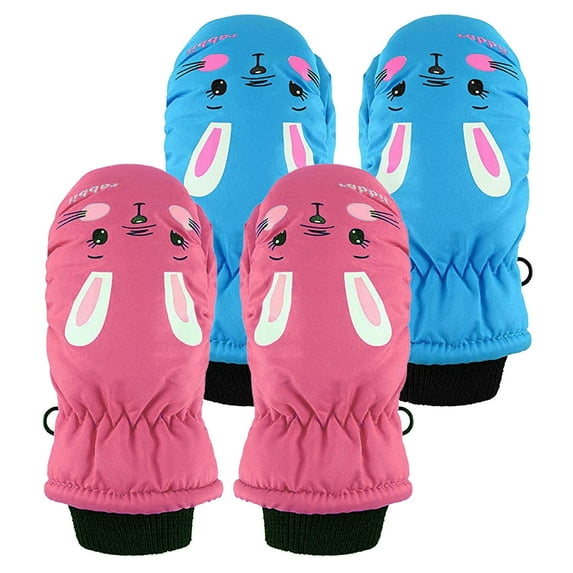WTXUE Kids Snow Gloves 2 Pair Gloves & Mittens Winter Gloves Winter Water-Proof Skiing Full Girls Mittens Gloves Gloves Kids Outdoors Warm Finger Boys Children Cartoon Gloves | XS