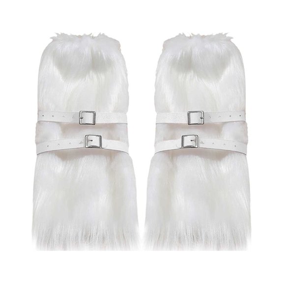 WTXUE Knee-High Stockings, Leg Warmers Calf Socks Furry Boot Cover Imitation Socks Shoe Cover Leg Cover Long Foot Cover Women's Warm and Slim Calf Sleeve White