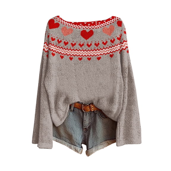 WTXUE Knit Tops for Women Fall Boho Vintage Oversized Long Sleeve Shirts Ethnic Graphic Cute Casual Pullover Sweaters Art Print Vintage Fair Isle Retro Sweater Lightweight Blouses Boho Tops Red M