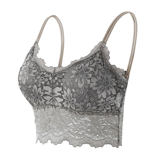 WTXUE Lace Bralettes Wireless Bras Everyday Bras Plus Size Vest Crop Spaghetti Strap Tank Top Slim Basic Camisole Bra V-Neck Underwear Full Coverage Bras Comfortable Bras Breathable Bras Grey 3Xl