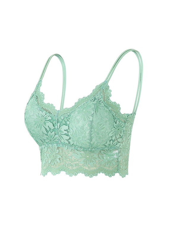 Lace Bralettes Wireless Bras Stretch Bra Bandeau Bra Plus Size Bra Full Coverage Bras Spaghetti Strap Tank Top Slim Basic Camisole Bra V-Neck Underwear Comfort Breathable Bras Mint Green M