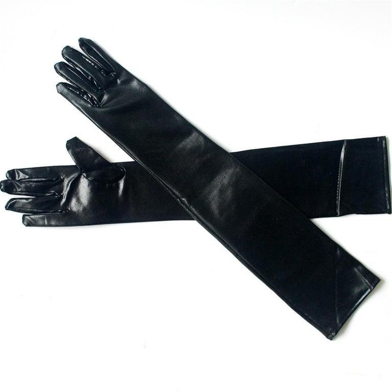 chinese dress ladies Black Wet Look Long Gloves, Faux Patent Leather Dress Gloves Accessory