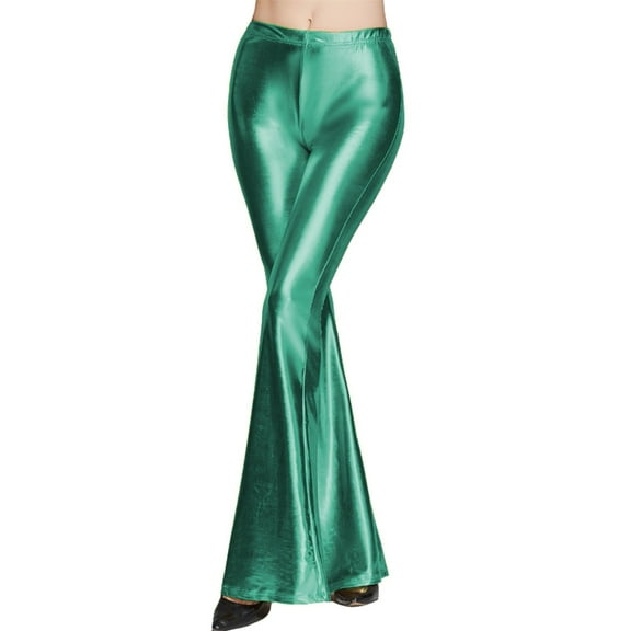 WTXUE Leather Pants, Bell Bottoms Women's Shiny Metallic Flared Pants High Waisted Stretchy Wide Leg Pants Trousers, Womens Trousers Bell Bottoms, Green