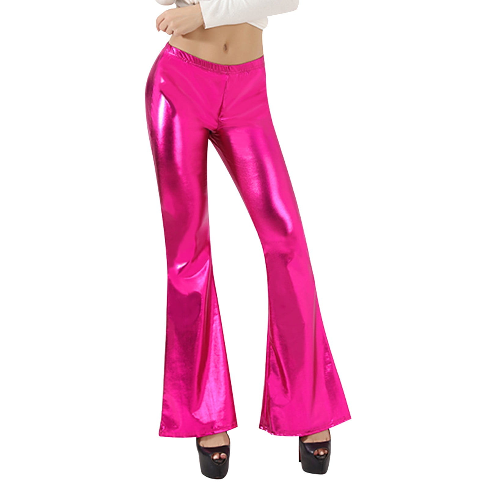 WTXUE Leather Pants, Bell Bottoms Women's Shiny Metallic Flared Pants ...