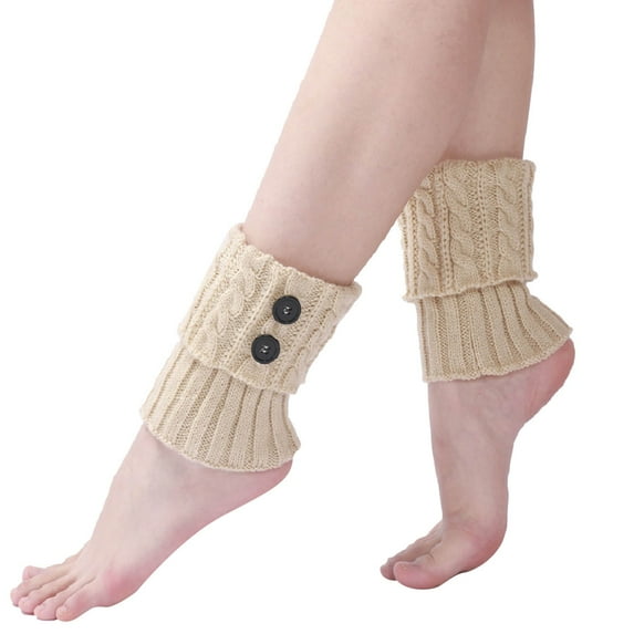 WTXUE Leg Warmer, Cozy Acrylic Gloves Thick Cable Warm Mittens for Women, Beige, One Size