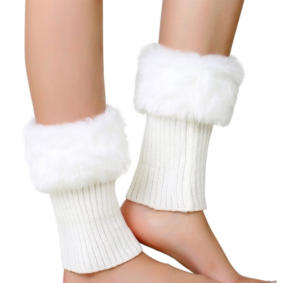 WTXUE Leg Warmers, Women Autumn and Winter Short Turned Wool Warm Socks Boots Cover Knitting Wool Leg Protector, White