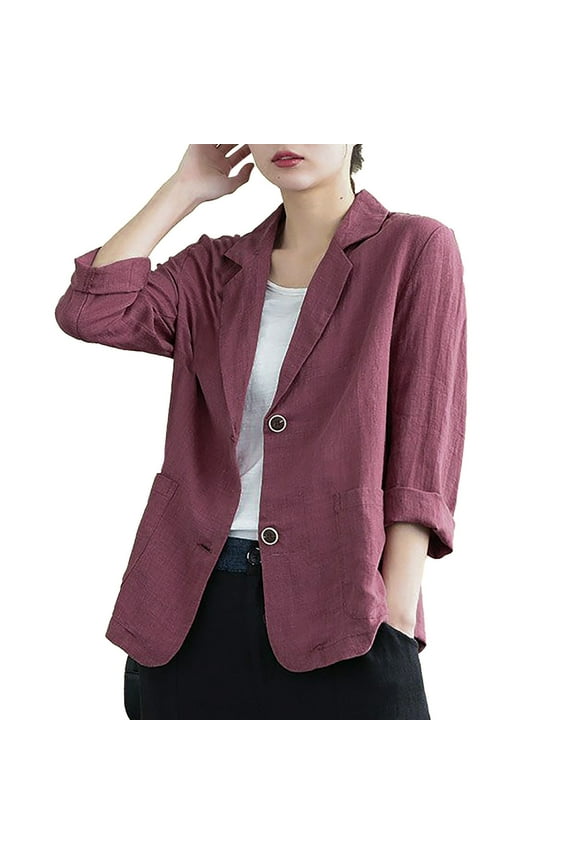 Linen Blouse Long Sleeve Jacket Relaxed Fit Suit Jackets, Blazers & Sport Coats (Women's)