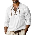 thumbnail image 1 of WTXUE Linen Shirts for Men Camisas Para Hombres, Men's Fashion Lapel Tie Dye Shirt Casual Fashion V Neck V-Neck Long Sleeve Rolled String Leisure Shirt, White, 1 of 6