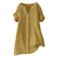 thumbnail image 1 of WTXUE Linen Shirts for Women Loose Button Shirt Top Stand Solid Color Medium Sleeve Collar Casual Women's Shirt Women's Shirt, yellow shirt for woman 3X-Large, 1 of 4