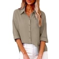 thumbnail image 1 of WTXUE Linen Shirts for Women Summer 2026 3/4 Sleeve Button Down Shirt Lightweight Gauze Tops Loose Dressy Casual Blouses Tunic Tops Dressy Casual Bohemian Tops Loose Tunics Beige L, 1 of 9