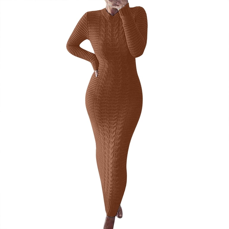 WTXUE Long Sleeve Dress, Autumn and Winter Sweater Long Sleeved Woolen Dress,  Linen Dress, Brown Dress, Brown 2XL - Walmart.com
