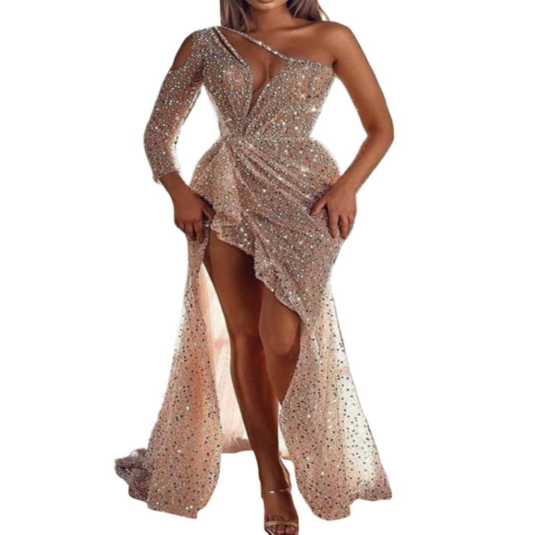 WTXUE Long Sleeve Dress, Ladies Party High Split Long Sleeve Sequin Banquet  Evening Dress, Sequin Dress for Women, Beige Dress for Women, Beige 2XL -  Walmart.com