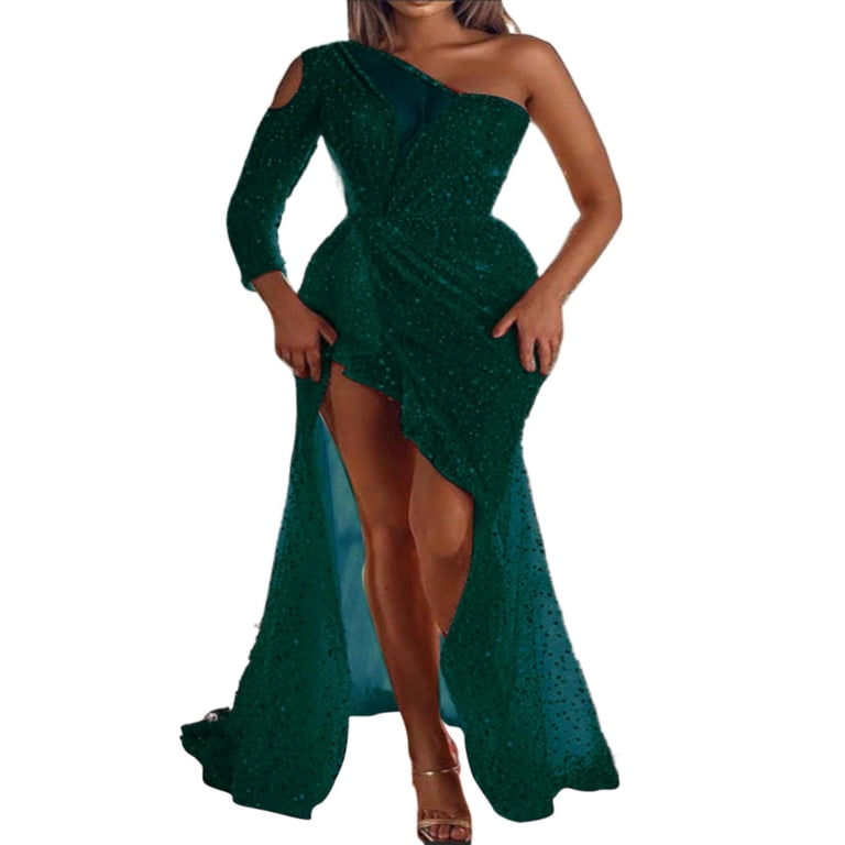 WTXUE Long Sleeve Dress, Ladies Party High Split Long Sleeve Sequin Banquet  Evening Dress, Sequin Dress for Women, Green Dress, Green 2XL - Walmart.com