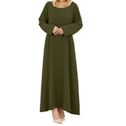 WTXUE Long Sleeve Dress, Women's Abaya Long Sleeve Arab Dubai Abaya Modern Middle Prayer Belt Eid Long Dress, Green Dress, Army Green L