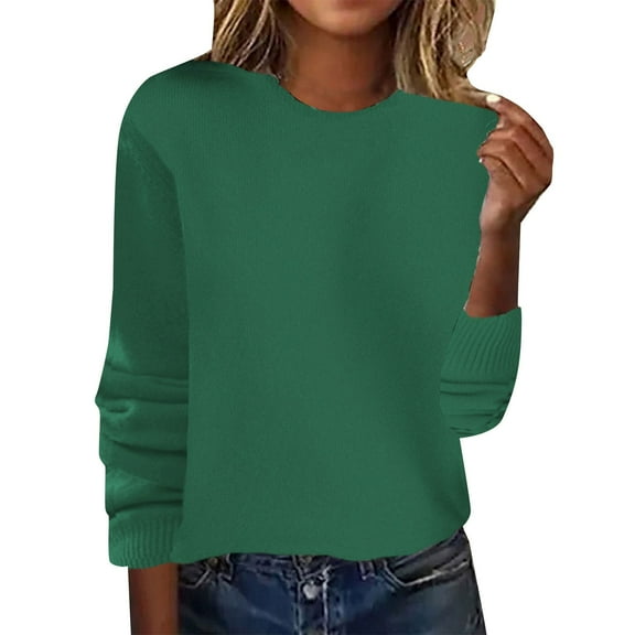 WTXUE Long Sleeve Round Neckline, Women's Spring/Summer Crewneck Sweater Pullover Knit with Solid Color Thin d Warm Top/Autumn Coat Armygreen L