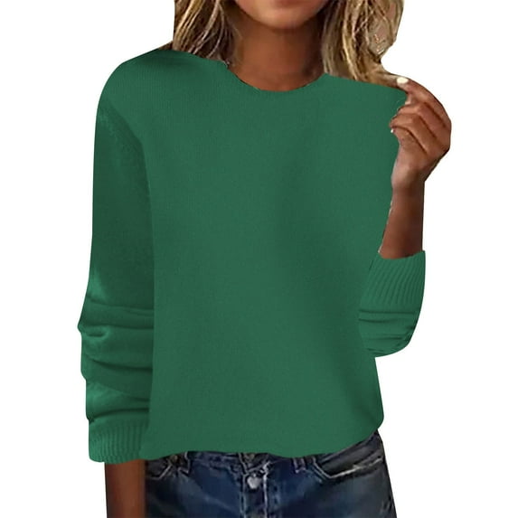 WTXUE Long Sleeve Round Neckline, Women's Spring/Summer Crewneck Sweater Pullover Knit with Solid Color Thin d Warm Top/Autumn Coat Armygreen L